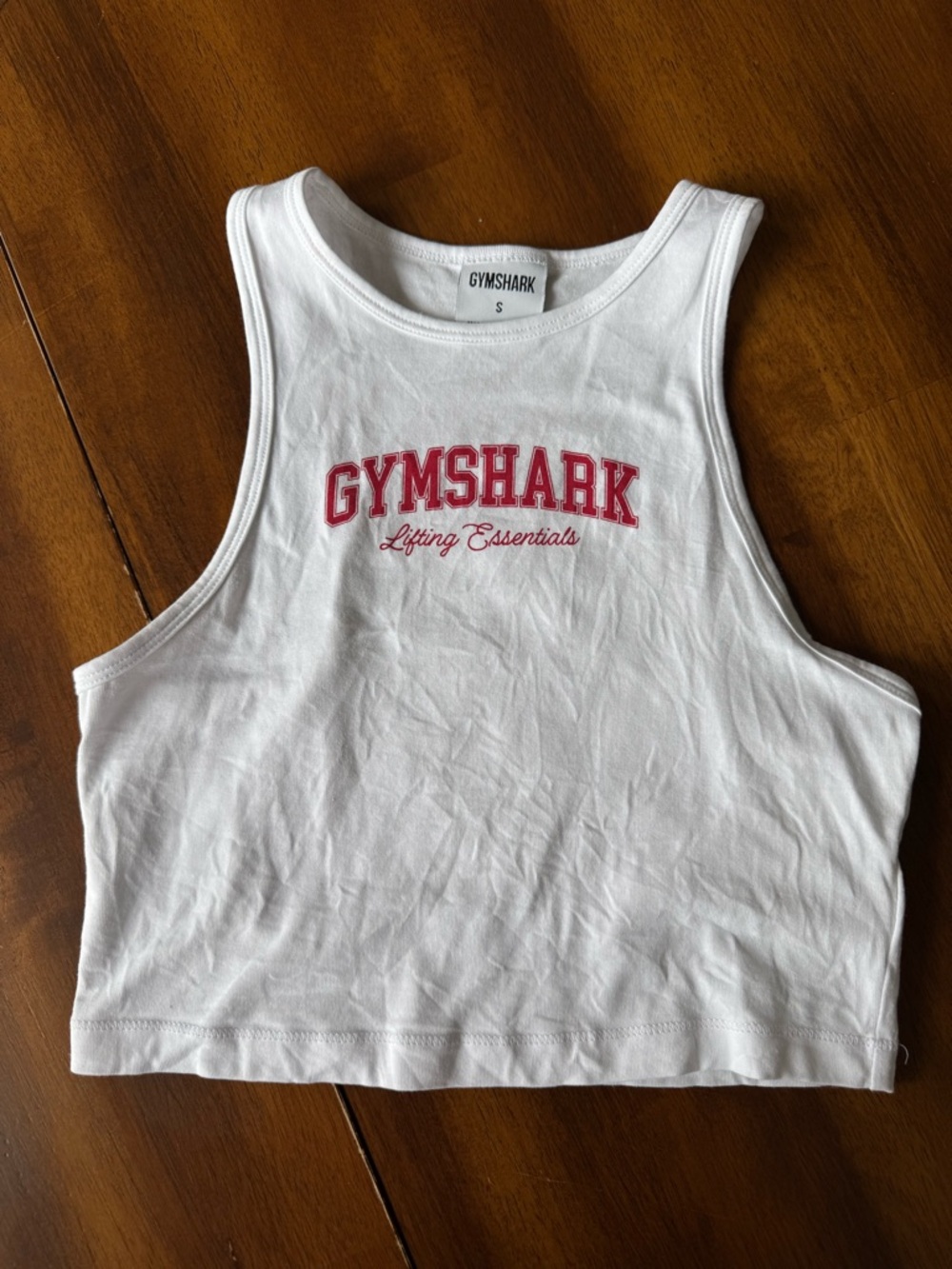 Gymshark White Cropped Athletic Tank with Red Logo
